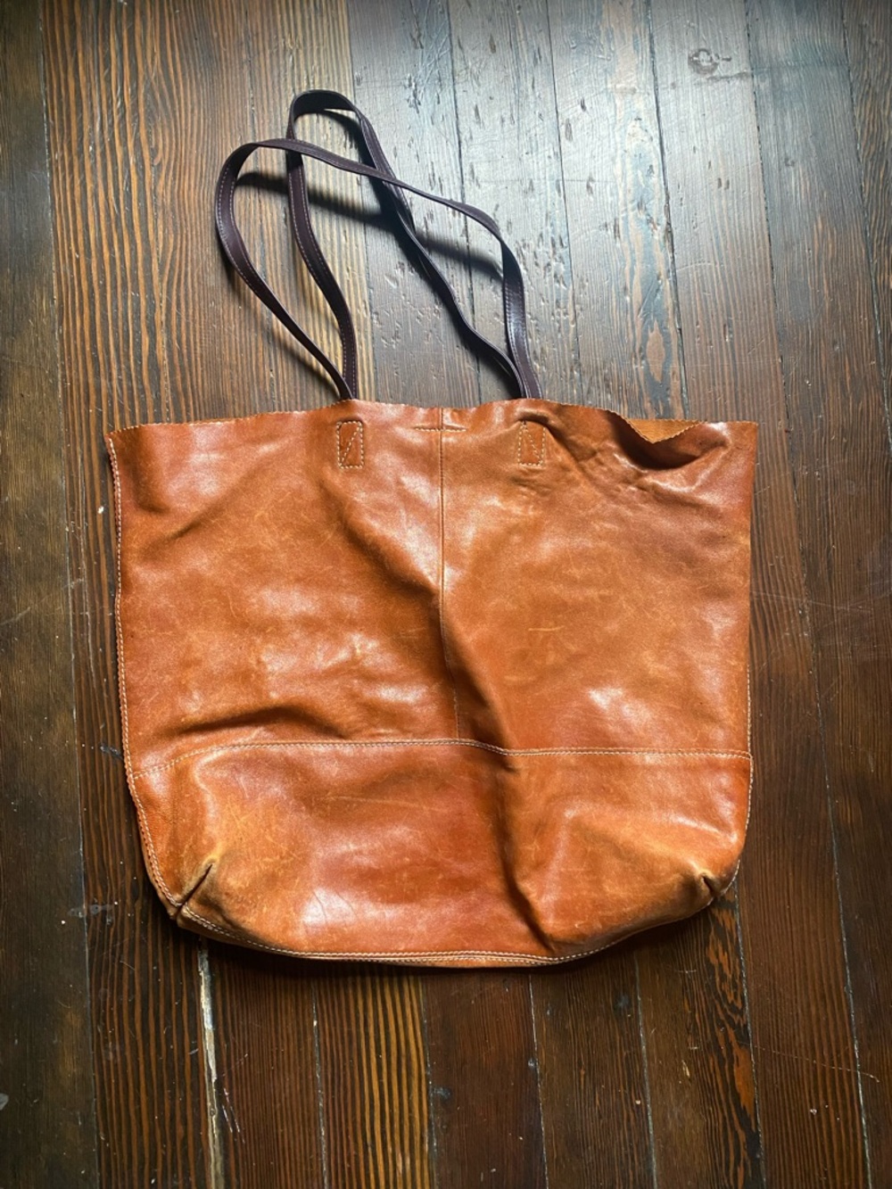 Brown Leather Tote with Dark Brown Straps